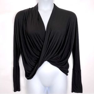 VTG Y2K Enti Glamour Top Tee S Black Long Sleeve Drapey Surplice Neck Viscose